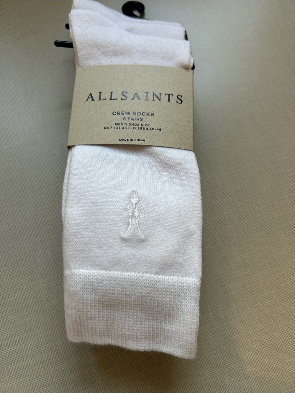 AllSaints White Crew Socks - 3-Pack Minimal Logo